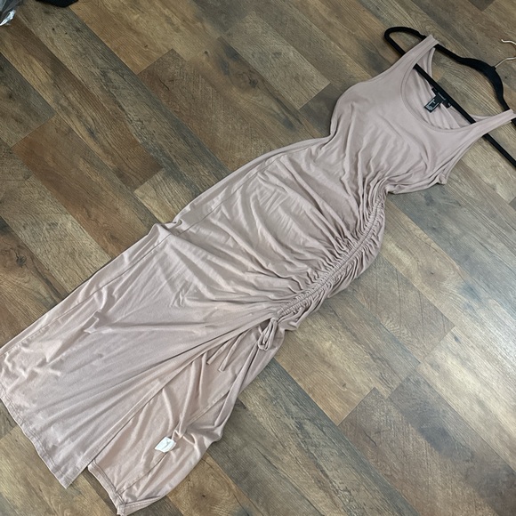 Elegant Ruched Tan Dress - Picture 1 of 1